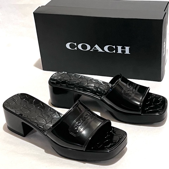 Coach Scarlett Rubber Block Heel Sandals Size 9 Black - Picture 1 of 13